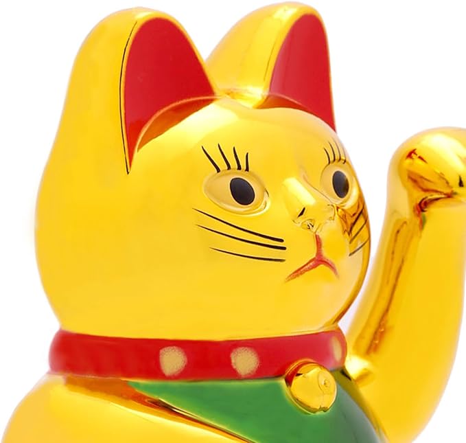 Maneki Neko Lucky Cat,Fengshui Cat- Waving Arm Battery Operated for Fortune Money and Good Luck (5")