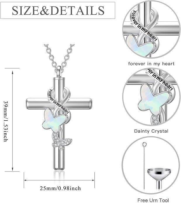 Cross Urn Necklace for Ashes 925 Sterling Silver Cremation Jewelry with Funnel Filler Kit Ashes Necklace for Human Women Girl Pets