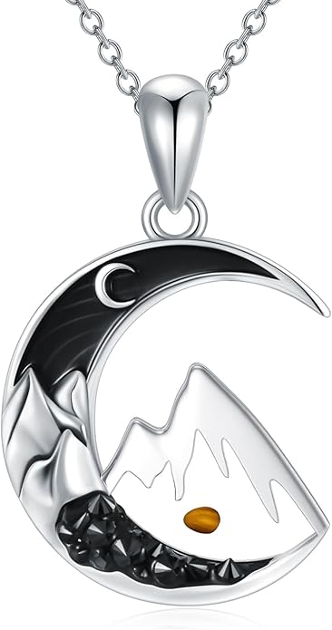 Gothic Jewelry Bat/Cat/Wolf/Dragon/Owl/Fox/Spider/Sun Pendant Sterling Silver Crescent Moon Necklace for Women Girls Black Jewelry Gifts
