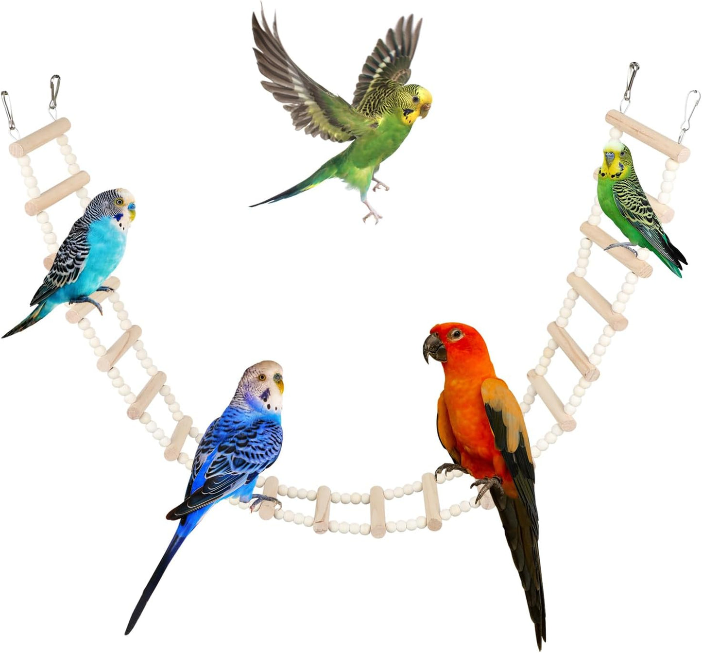 SIMENA Wooden Climbing Ladder for Birds & Hamsters, Interactive Swing & Ladder Toys for Small Pets – Ideal for Hamsters, Birds, Parrots, Squirrels, and Sugar Gliders (16 ladders, 36")