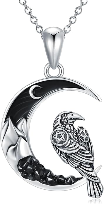 Gothic Jewelry Bat/Cat/Wolf/Dragon/Owl/Fox/Spider/Sun Pendant Sterling Silver Crescent Moon Necklace for Women Girls Black Jewelry Gifts