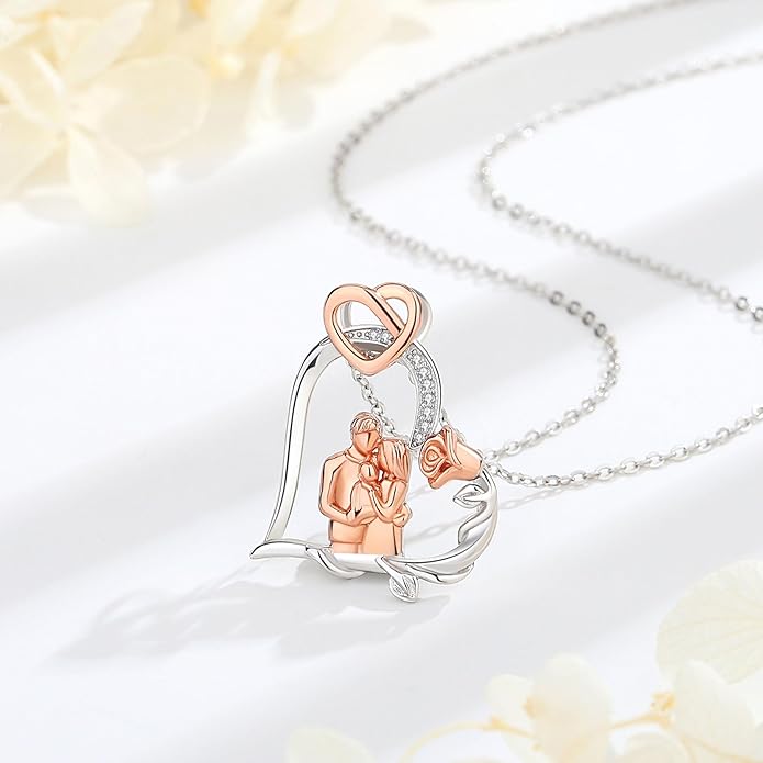 EUDORA Sterling Silver Mother Daughter Necklace for Women, Mama Son Daughter Necklace Pendant for Mom and Daughter,Mom Jewelry from Daughter Mother's Day Gift for Mother Daughter Aunt Grandma