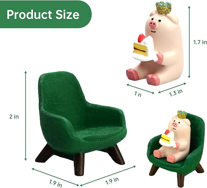 Cute Mini Pig Eating Cake Resin Figurine Apply to for Office, Home Decoration Perfect for Pig Lovers - Green Sofa