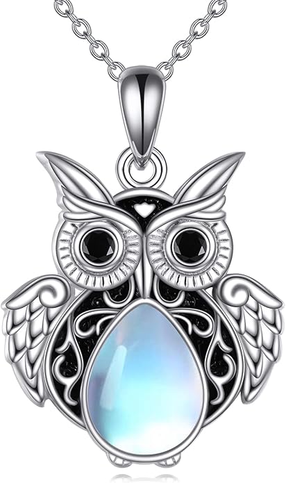 KQF Cat/Dragonfly/Owl/Angel Wings Necklace for Women Sterling Silver Moonstone Pendant Necklaces Animal Jewelry Mother'S Day Gifts for Cat Lover Teen