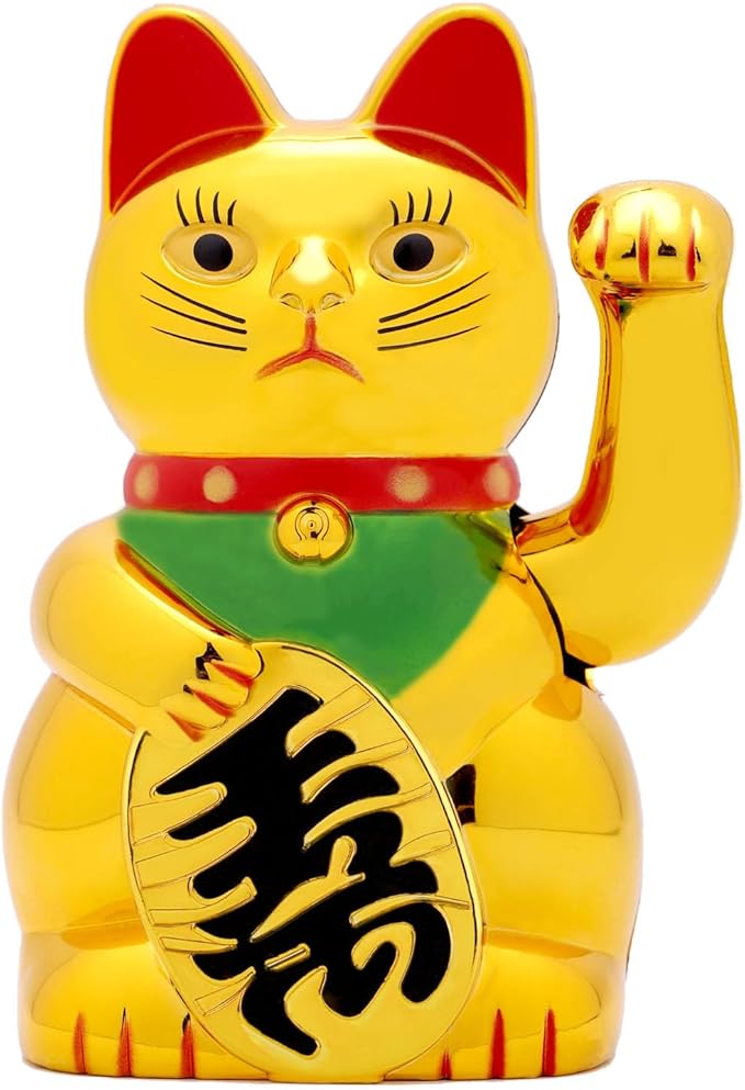 Maneki Neko Lucky Cat,Fengshui Cat- Waving Arm Battery Operated for Fortune Money and Good Luck (5")