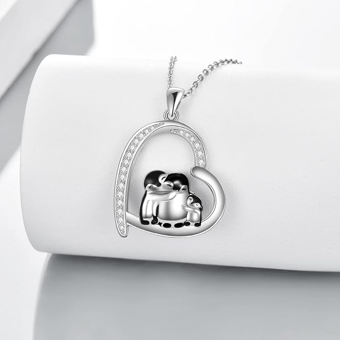 MONGAS Penguins/Guinea Pig/Pig/Fox/Corgi/Frog/Bunny/Koala8/Cow/French Bulldog Necklaces Penguin Gifts 925 Sterling Silver Hugging Penguins Cute Animal Jewelry for Women Sister