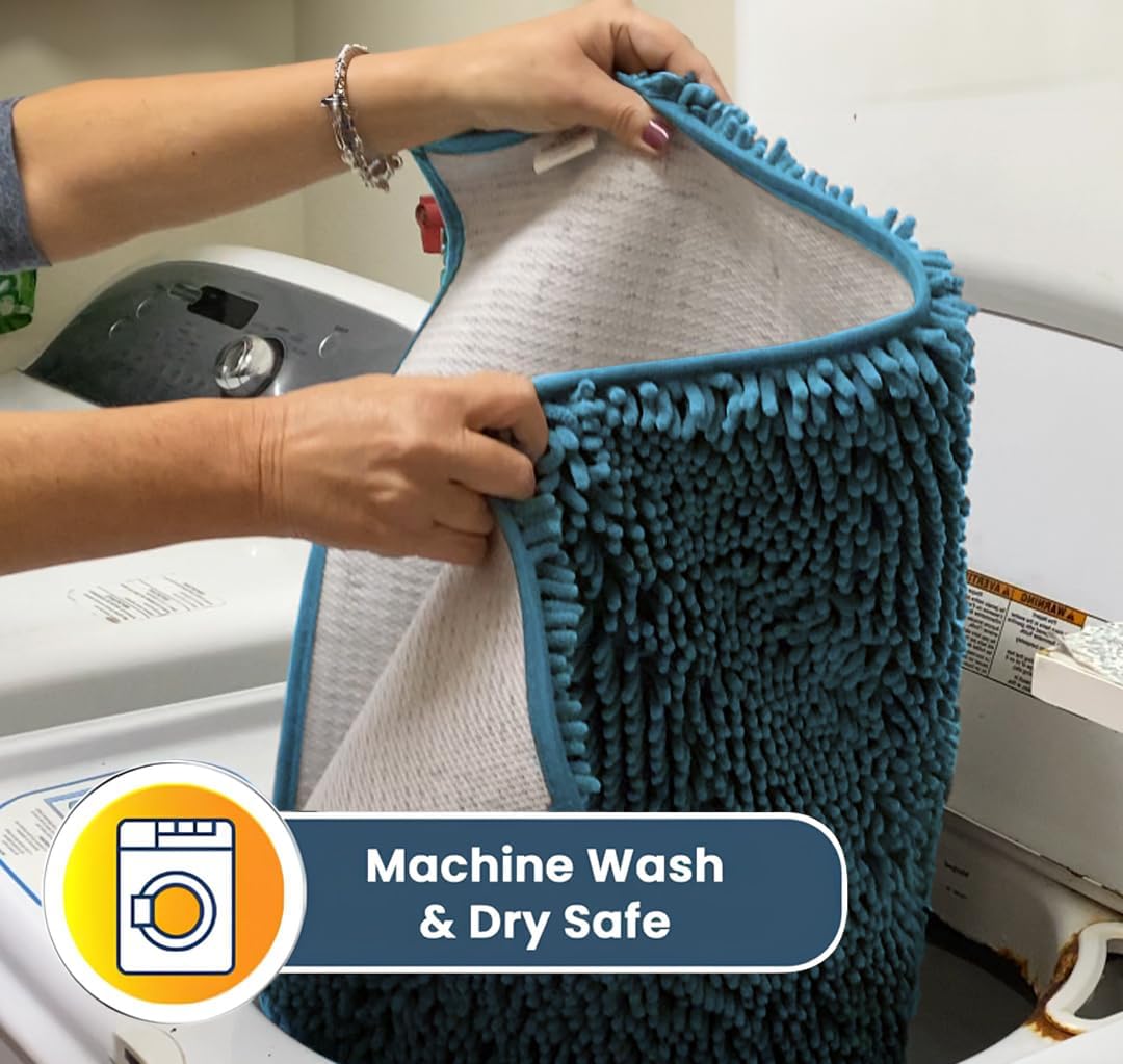 Muddy Mat® Shown on TV – Super Absorbent Door Mat Indoor, Microfiber Quick Dry Chenille Entryway Rug, Non-Slip Front Door Mat, Indoor Mats for Entryway, Machine Washable Pet Rug, Sky Blue 36"x60"