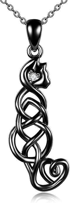 ONEFINITY Sterling Silver Cat Necklace Celtic Knot Viking Jewelry Crazy Cat Lady Gifts for Cat Lover for Women Her