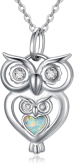 JUSTKIDSTOY Opal Owl Necklace for Women 925 Sterling Silver Pendant Necklace Animal Ornament Owl Jewelry Christmas Gifts for Mother