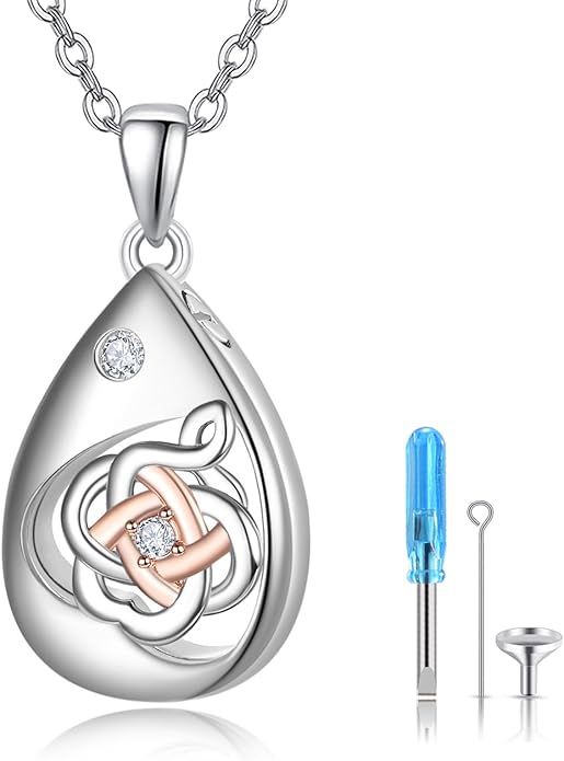 TANGPOET Teardrop Ashes Necklace 925 Sterling Silver Urn Necklace, Cremation Jewellery for Ashes Pendant, Gifts for Women Ladies, with Funnel Filler Kit