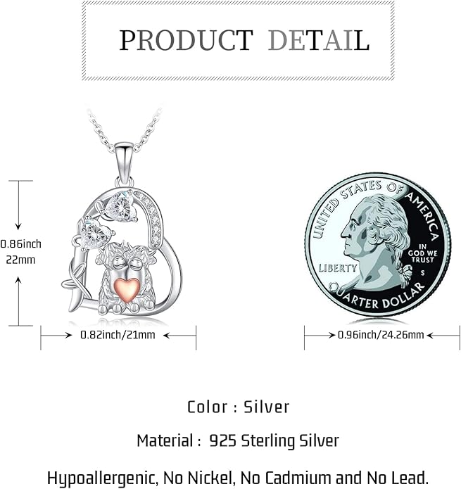 Heart Animal Necklace 925 Sterling Silver Cute Animal Pendant Jewelry Birthday Gifts for Women Girlfriend Mom Animal Lovers