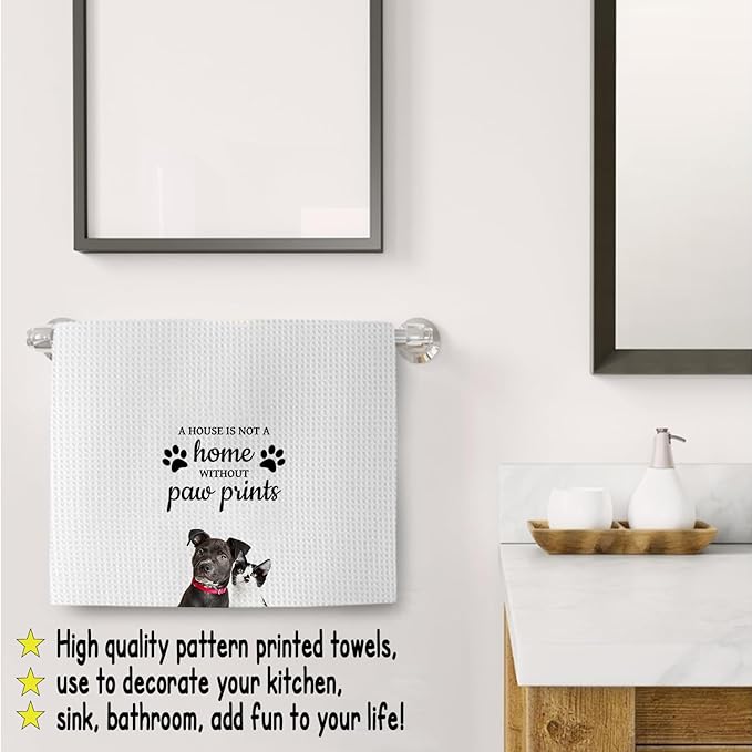 Dog Cat Themed Gifts Kitchen Bathroom Decor Towels 16″×24″, Dog Cat Lovers Gifts for Girls Mom Women, A House is Not A Home Without Paw Prints Bathroom Kitchen Tea Dish Hand Towels