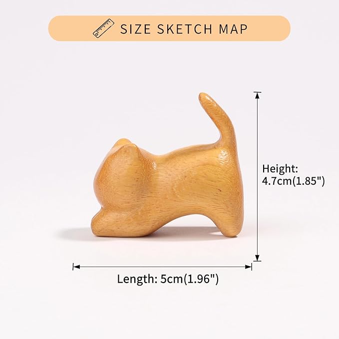 Cat Wooden Figurine,Handmade Wood Figurine Carved Sculpture Home Decor Miniature Animal Art Statue Collectible,Desk Decoration Lovely Gift Garden Decor Figurine Table Decoration Living Room Decoration