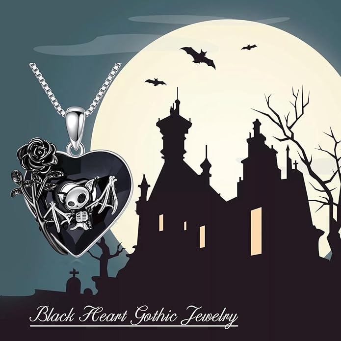 Gothic Jewelry Bat/Cat/Wolf/Dragon/Owl/Fox/Spider/Sun Pendant Sterling Silver Crescent Moon Necklace for Women Girls Black Jewelry Gifts