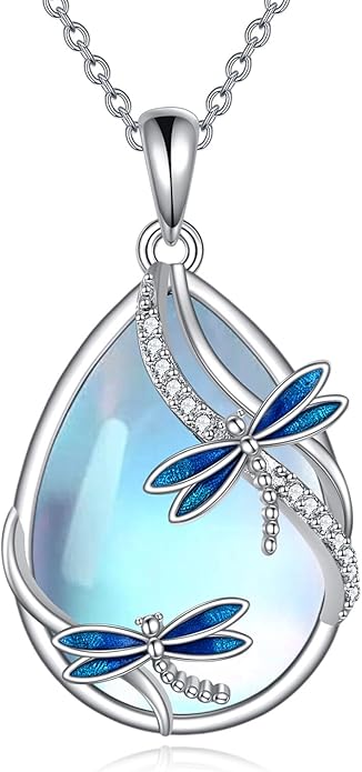 KQF Dragonfly/Butterlfy/Cat/Jellyfish/Bunny/Axolotl/Bee/Mermaid/Hummingbird/Elephant Necklace for Women Sterling Silver Moonstone Pendant Necklace Dragonfly Jewelry Gifts for Women