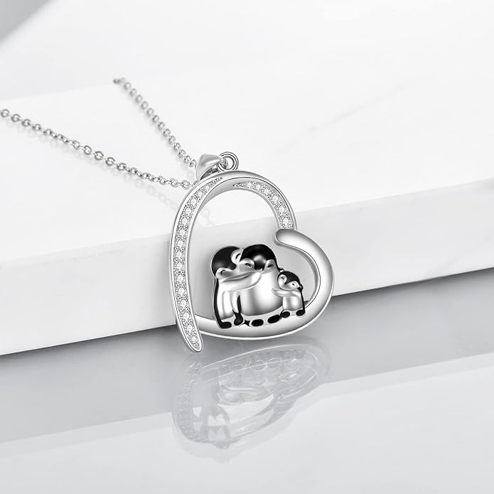 MONGAS Penguins/Guinea Pig/Pig/Fox/Corgi/Frog/Bunny/Koala8/Cow/French Bulldog Necklaces Penguin Gifts 925 Sterling Silver Hugging Penguins Cute Animal Jewelry for Women Sister