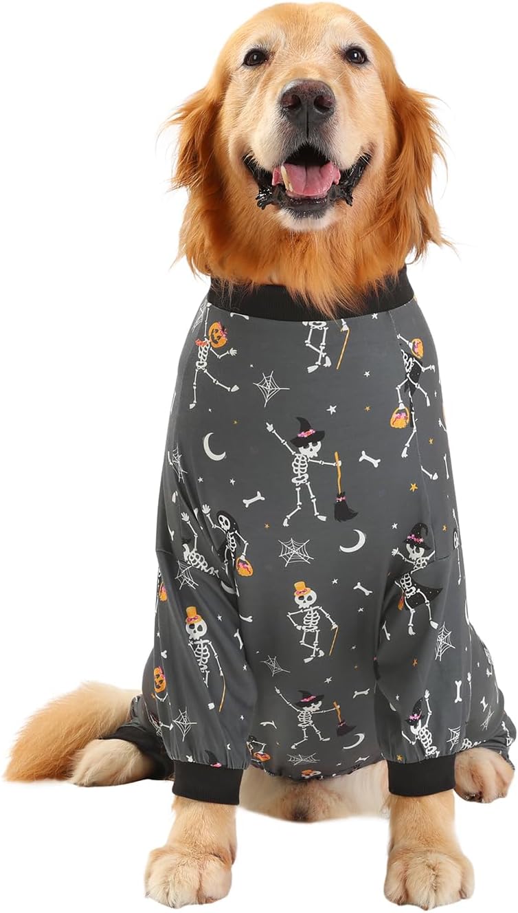 HDE Dog Pajamas One Piece Jumpsuit Lightweight Dog PJs Shirt for M-3XL Dogs Skeleton Bones - 2XL