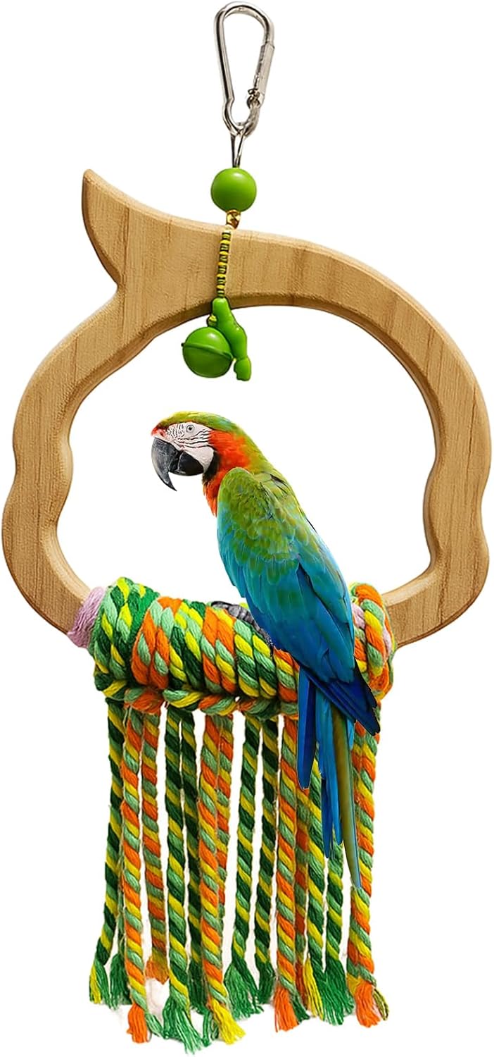 Bird Swing for Parrots – Extra Strong Natural Wood and Rope Hanging Toy for Large and Small Birds,Cage Perch Accessory for Macaws,Cockatoos,Parakeets,African Greys,Conures