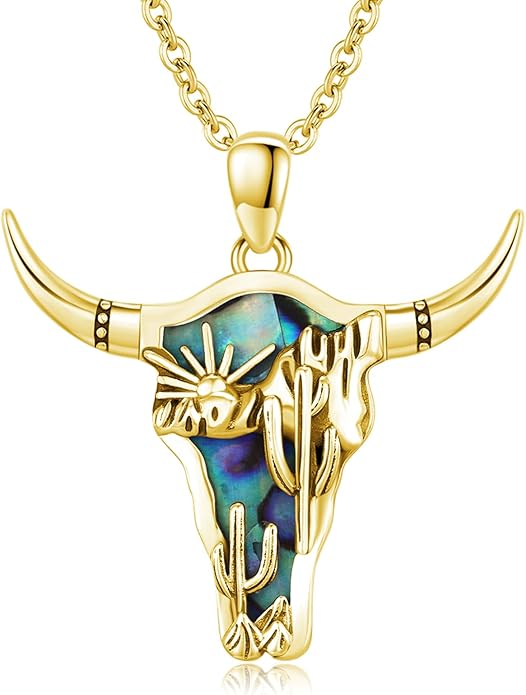 Midir&Etain Western Necklace 925 Sterling Silver Turquoise Pendant Cow Skull/Hat/Tag/Cactus Cowgirl Country Jewelry for Women Men
