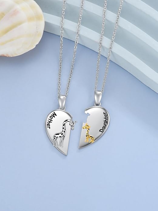 OCJ Mother Daughter Matching Necklaces 925 Sterling Silver Animals Matching Necklace for Mom Daughter 2 Pcs Matching Heart Pendant Birthday Mothers Day Gifts for Mom and Daughter
