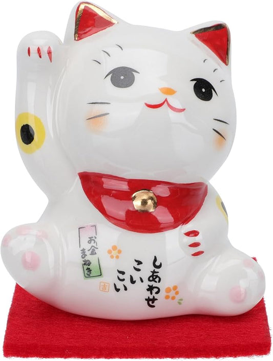 PRETYZOOM Japanese Lucky Cat Figurine Ceramic Fortune Cat Beckoning Maneki Statue Good Luck Collectible Figures Feng Shui Tabletop Animal Sculpture for Business Opening Wealth