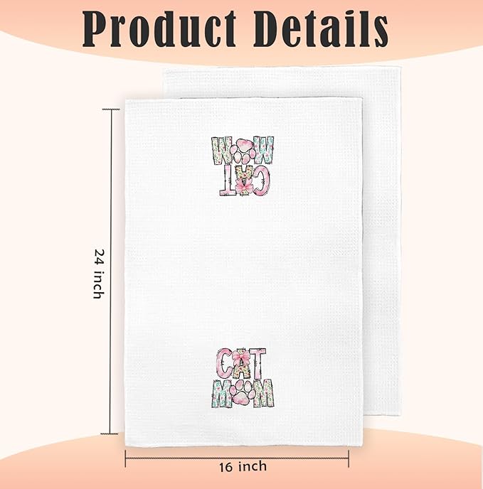 Cat Mom Kitchen Towels Decorative, Cat Mom Lady Lovers Gifts for Women Dish Towels, Pet Lover Gifts Hand Towels Drying Cloth for Kitchen Bathroom Decor, 16x24 Inch