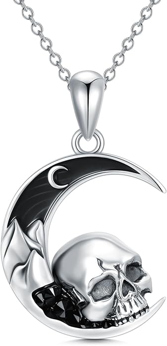 Gothic Jewelry Bat/Cat/Wolf/Dragon/Owl/Fox/Spider/Sun Pendant Sterling Silver Crescent Moon Necklace for Women Girls Black Jewelry Gifts