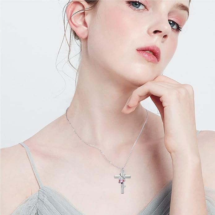 Cross Urn Necklace for Ashes 925 Sterling Silver Cremation Jewelry with Funnel Filler Kit Ashes Necklace for Human Women Girl Pets