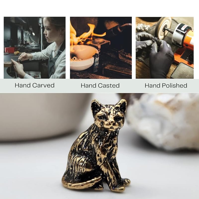 Cat Figurine Handcrafted Brass Small Kitten Miniature Collectible Gift for Cat Lovers Tiny Metal Decorative Trinket