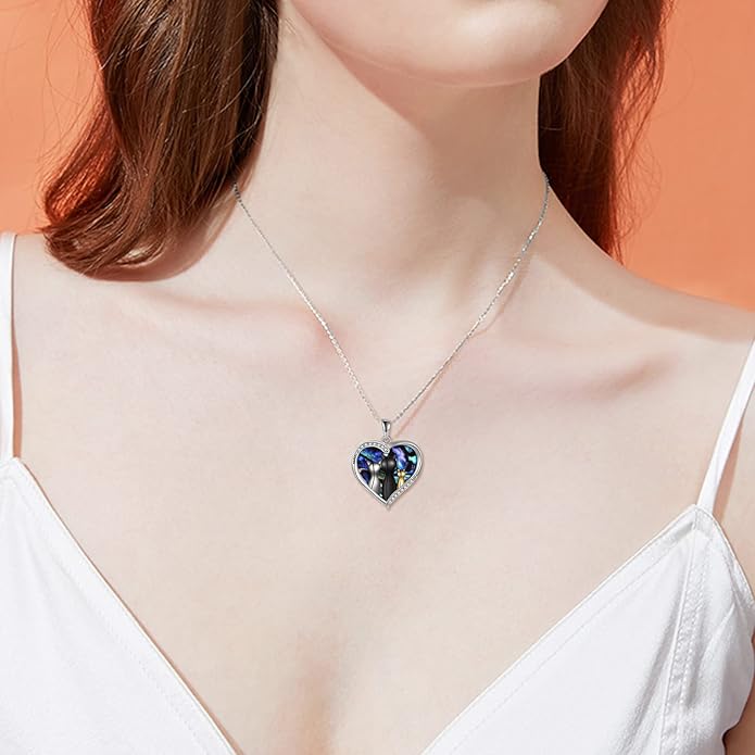 MONGAS Cat Necklace Sterling Silver Sister Pendant Necklace Black Cats Jewelry Gifts Cat Lover Woman Sisters