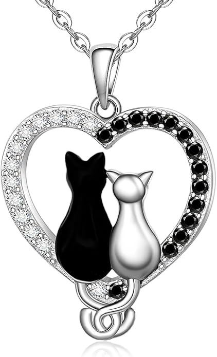 Fenthring Cat Necklace for Women Black Cat Necklaces Sterling Silver Animal Cats Pendant Gifts for Mother Daughter Holiday Jewelry