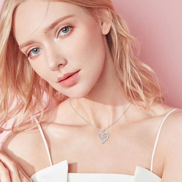 Diamond Cat Necklace for Women 925 Sterling Silver Heart Necklace Cute Cat Necklace Animal Diamond Jewelry Gifts for women Wife Girlfriend (0.065 ct t.w)