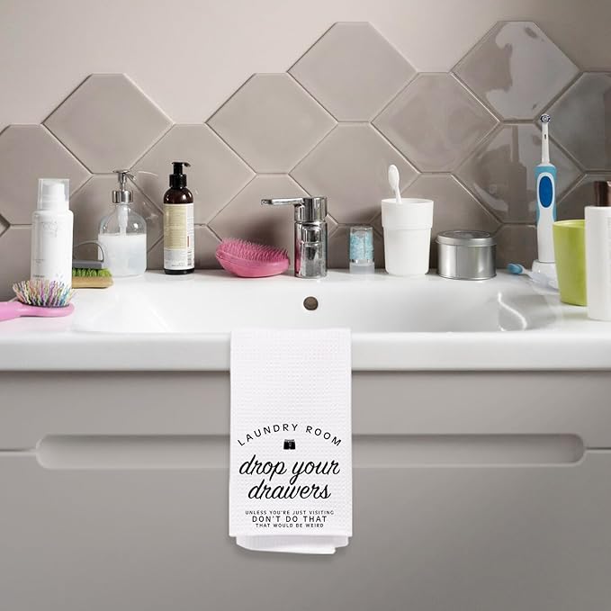 Drop Your Drawers Funny Laundry Hand Towels，Humorous Laundry Room Sign Decor Hand Towels for Bathroom, 16x24 Inch