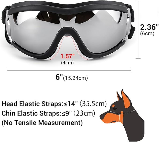 Dog Goggles Dog Sunglasses for Medium to Large Breed Anti-UV Eye Protection with Adjustable Straps- Silver