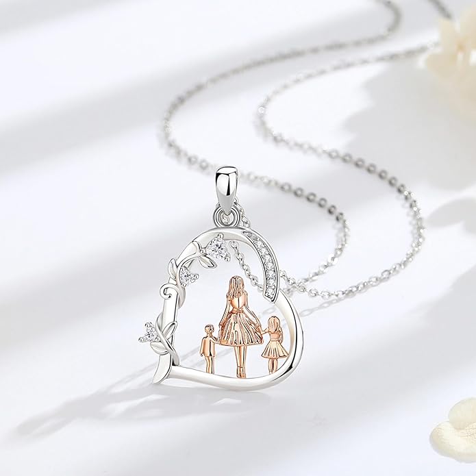 EUDORA Sterling Silver Mother Daughter Necklace for Women, Mama Son Daughter Necklace Pendant for Mom and Daughter,Mom Jewelry from Daughter Mother's Day Gift for Mother Daughter Aunt Grandma