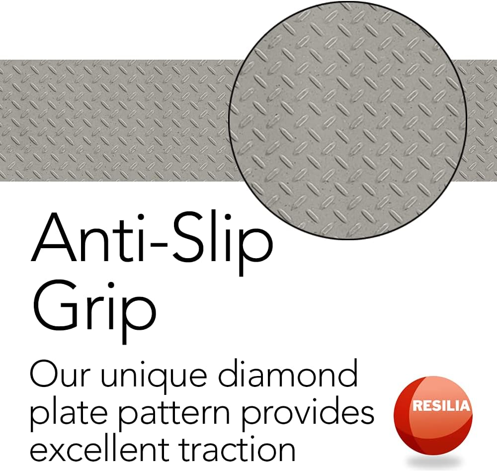 RESILIA Heavy Duty Garage Floor Runner & Protector Mat - Slip Resistant Diamond Plate PVC Mats - Water, Spill, & Stain Resistant, Sandstone (4 feet x 15 feet), Made in The USA