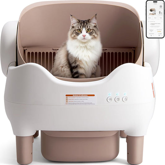 Self Cleaning Litter Box, Automatic Cat Litter Box with APP Control, Odor-Free Waste Disposal Includes Trash Bags, Large Waste Bin, Open-Top, for Multiple Cats