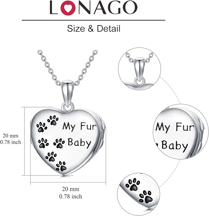 Personalized Paw Print Heart Locket Necklace 925 Sterling Silver That Holds Pictures Puppy Dog Cat Pet Pendant Jewelry for Women