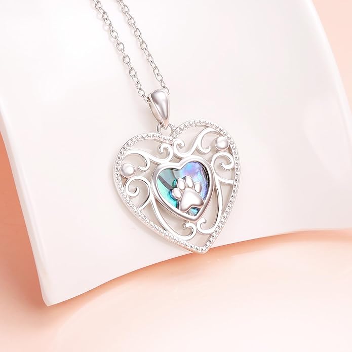 Ladytree S925 Sterling Silver Puppy Dog Cat Pet Paw Print Pendant Necklace 18 inches
