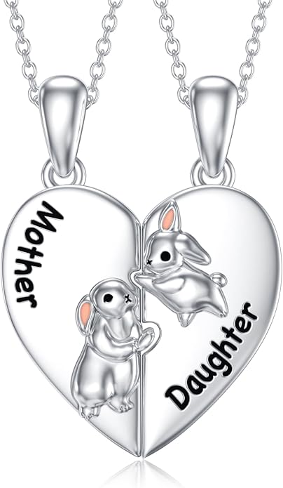OCJ Mother Daughter Matching Necklaces 925 Sterling Silver Animals Matching Necklace for Mom Daughter 2 Pcs Matching Heart Pendant Birthday Mothers Day Gifts for Mom and Daughter