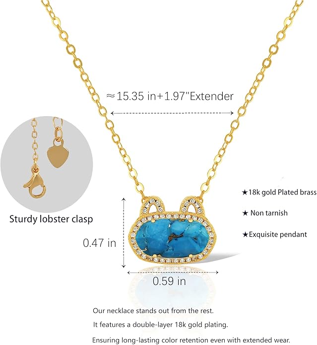 Fashion Jewelry Cat Necklace Collection for Women - Gold & Silver Plated Brass Pendant with Natural Gemstone, Dainty Cute Animal Jewelry Gift (Multiple Styles)