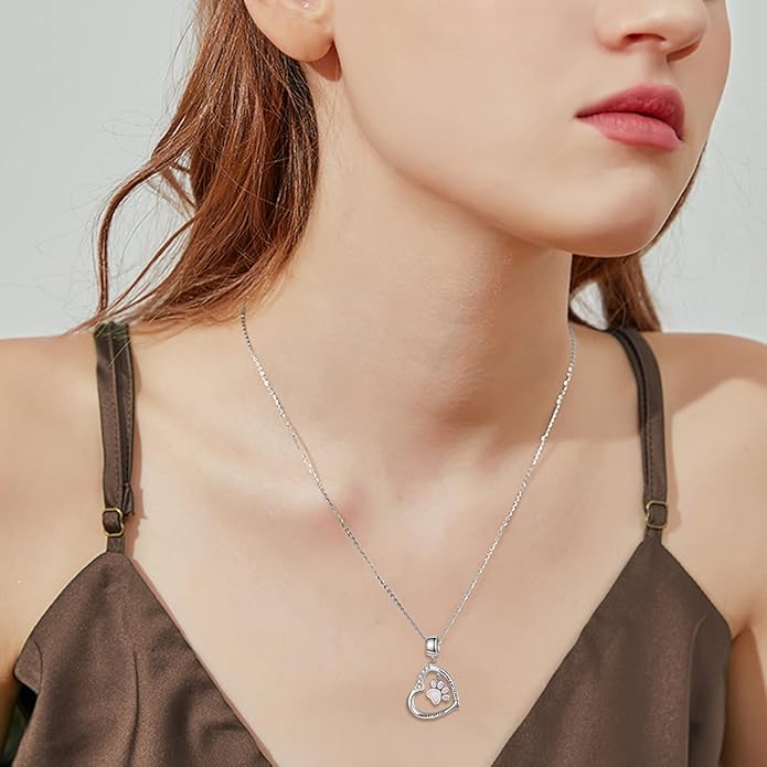 YFN Paw Print Necklace Sterling Silver Dog Cat Charms Pendant Cremation Jewelry Cat Dog Memorial Gifts for Women Girls