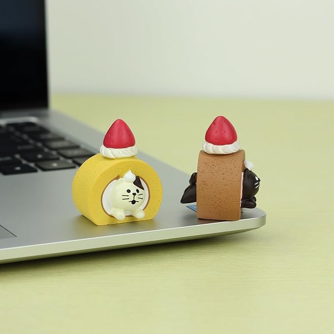 Cute Miniature Cat Figurine Resting on Swiss Roll Resin Mini Cat Figures, Kitten Miniature Desk Accessories - Perfect Cute Cat Gift for Cat Lovers