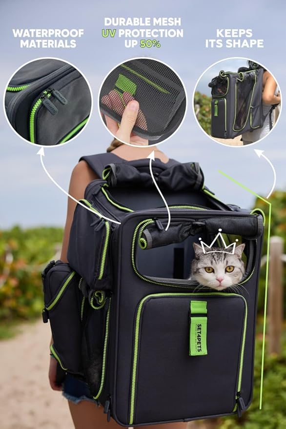 Cat Backpack Carrier & Dog Car Seat for Small Pets Up to 25 lbs - Expandable Cat Carrier Backpack with Breathable Mesh - Waterproof for Travel - 3 in 1