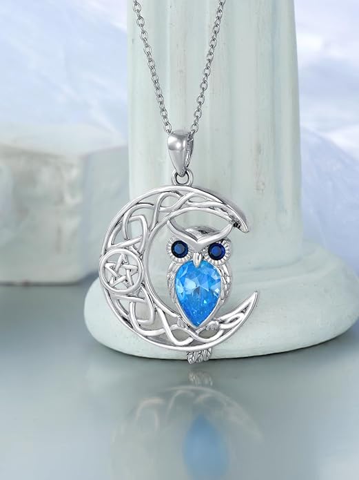 Dorunmo Animal Necklace 925 Sterling Silver Owl/Sloth/Axolotl/Dolphin Necklace Celtic Knot Pendant Birthday Anniversary Animal Jewelry for Women Friends Animals Lover