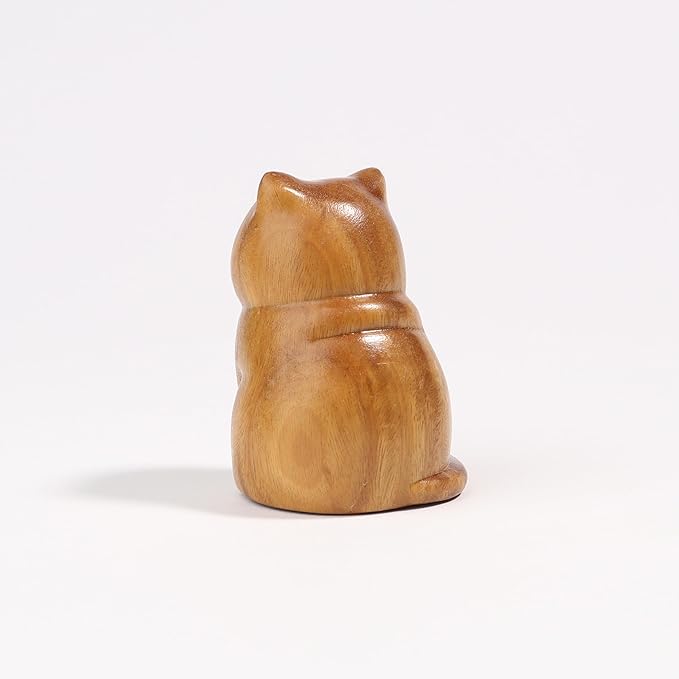 Cat Wooden Figurine,Handmade Wood Figurine Carved Cat Sculpture Home Decor Miniature pet Art Garden Statue Collectible,Desk Lovely Gift Home Decor Figurine Table Decoration Living Room Decoration