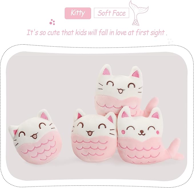 Mermaid Cat Plush Pillow, Cute Pink Mermaid Cat Plushies for Kids, Removable Mermaid Cat Stuffed Animals Dolls, Kawaii Plushies Gift for Girls Boys Birthday