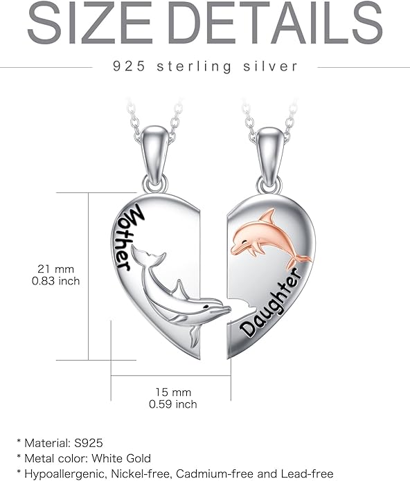 OCJ Mother Daughter Matching Necklaces 925 Sterling Silver Animals Matching Necklace for Mom Daughter 2 Pcs Matching Heart Pendant Birthday Mothers Day Gifts for Mom and Daughter