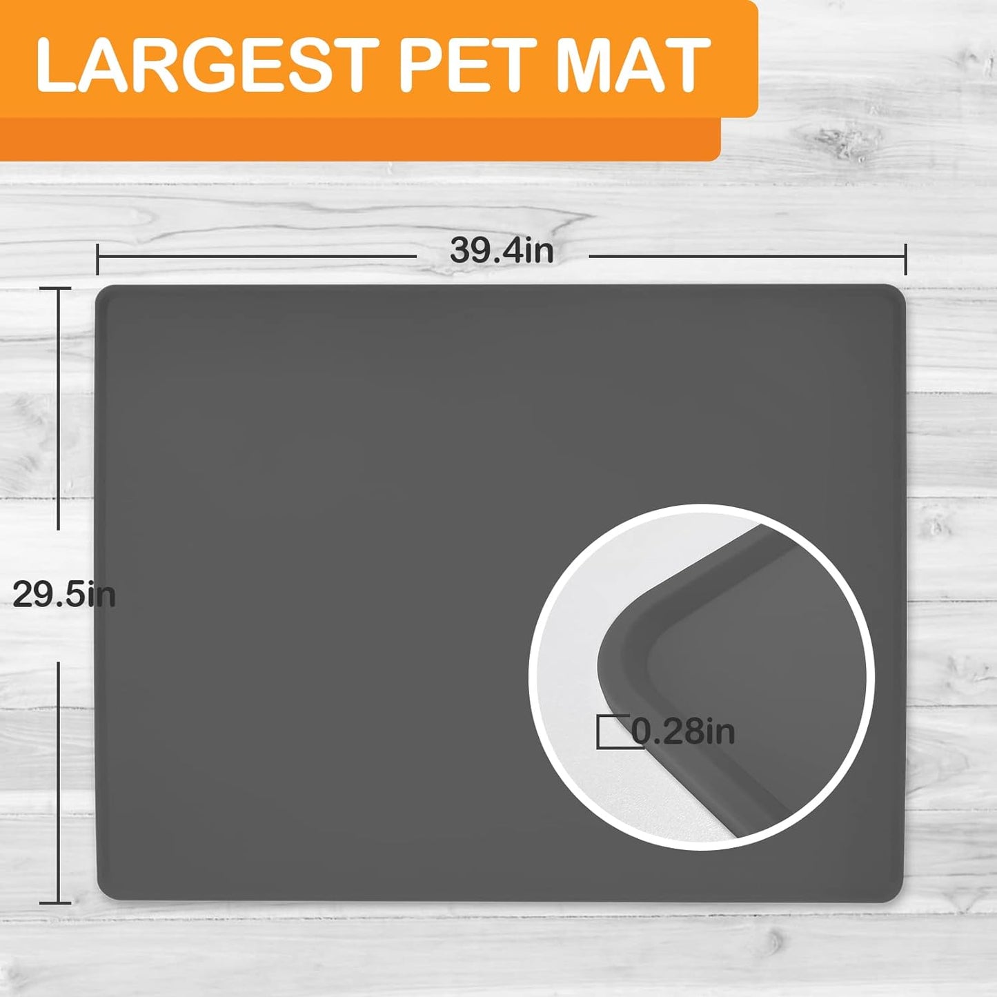 KVK Dog Water Mat 39.4×29.5in - Silicone Dog Mat for Food and Water Extra Large - Pet Food Mat for Floors Waterproof - Pet Feeding Mat Prevent Water Food Spills - Dark Grey