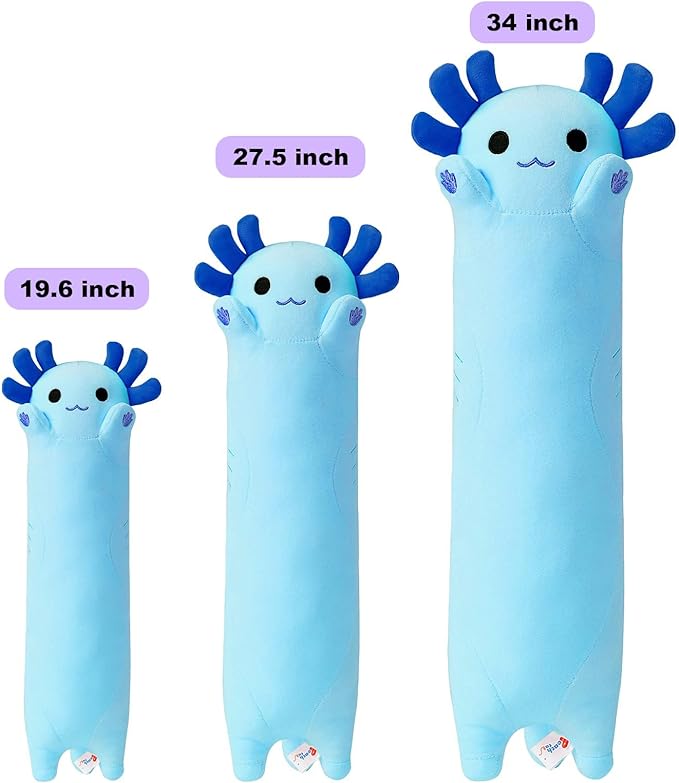 PEACH CAT Blue Long Axolotl Plush Pillow Toy Cute Axolotl Stuffed Animal for Girls and Boys 34"
